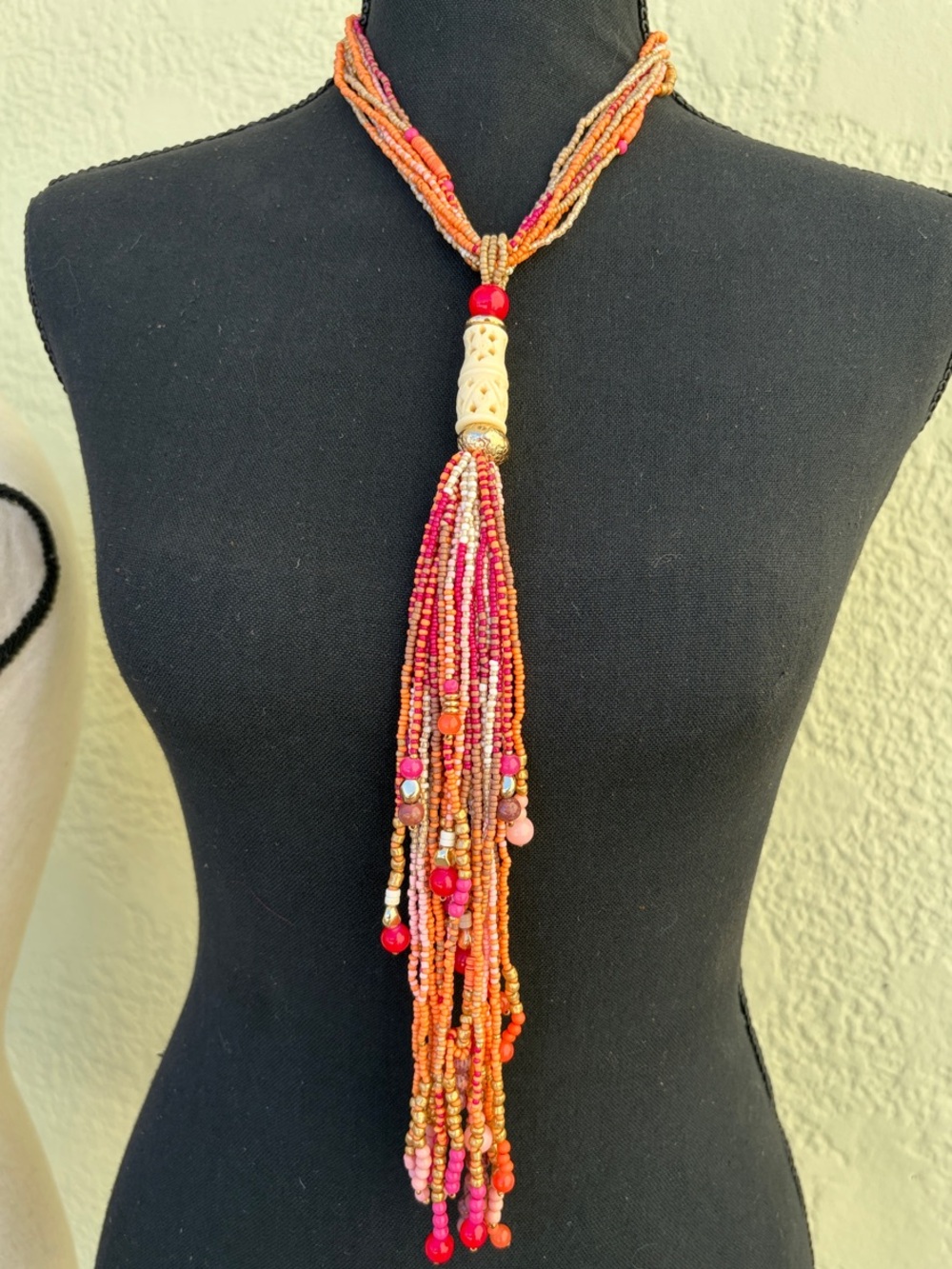 Chico's Multistrand Beaded Tassel Necklace in Orange & Pink Fall colors 🍁